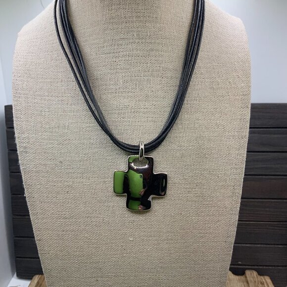 Nine West Cross Silver Tone Multi Strands Leather Necklace - Picture 4 of 6